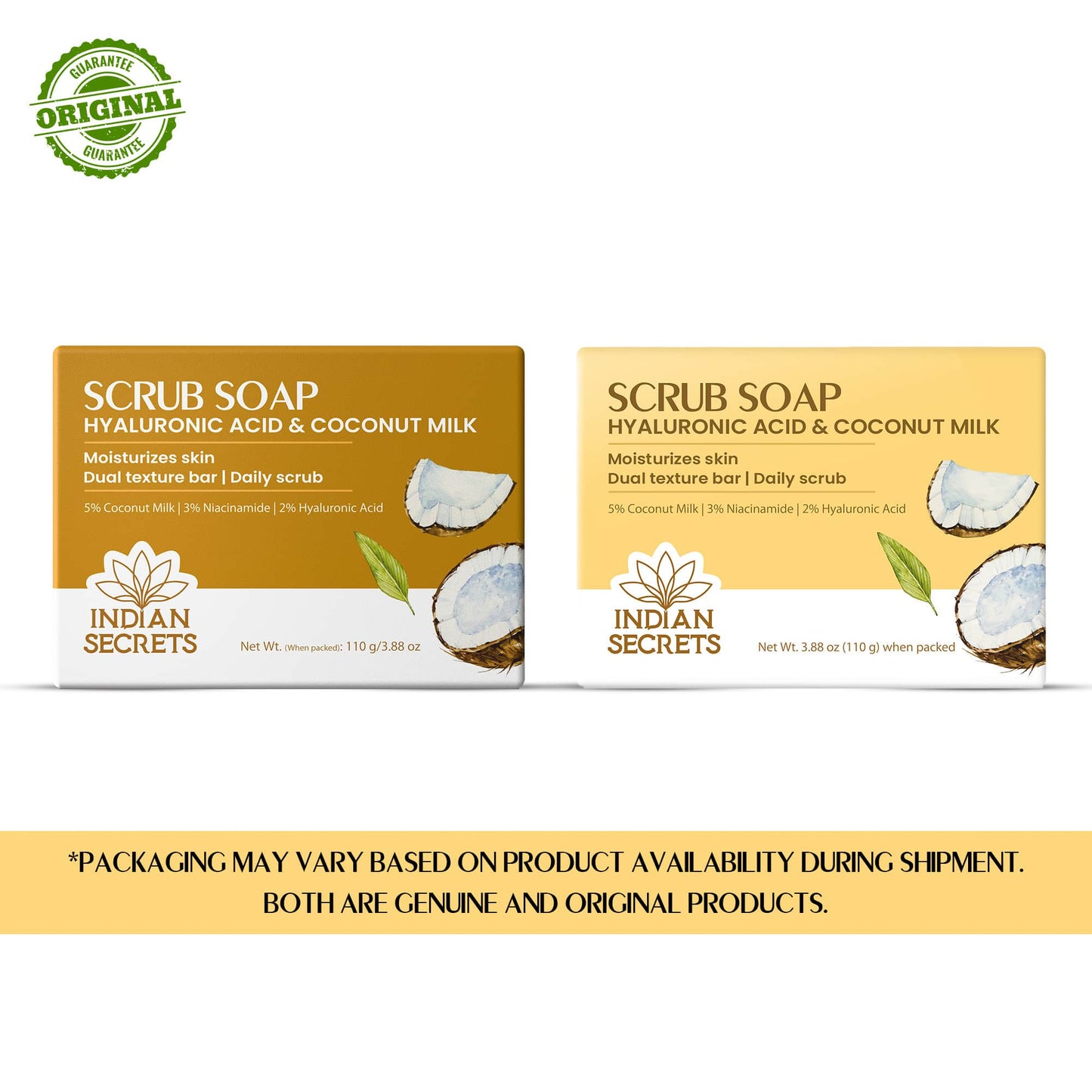 Indian Secrets Scrub Soap Hyaluronic Acid & Coconut Milk (Pack of 3)
