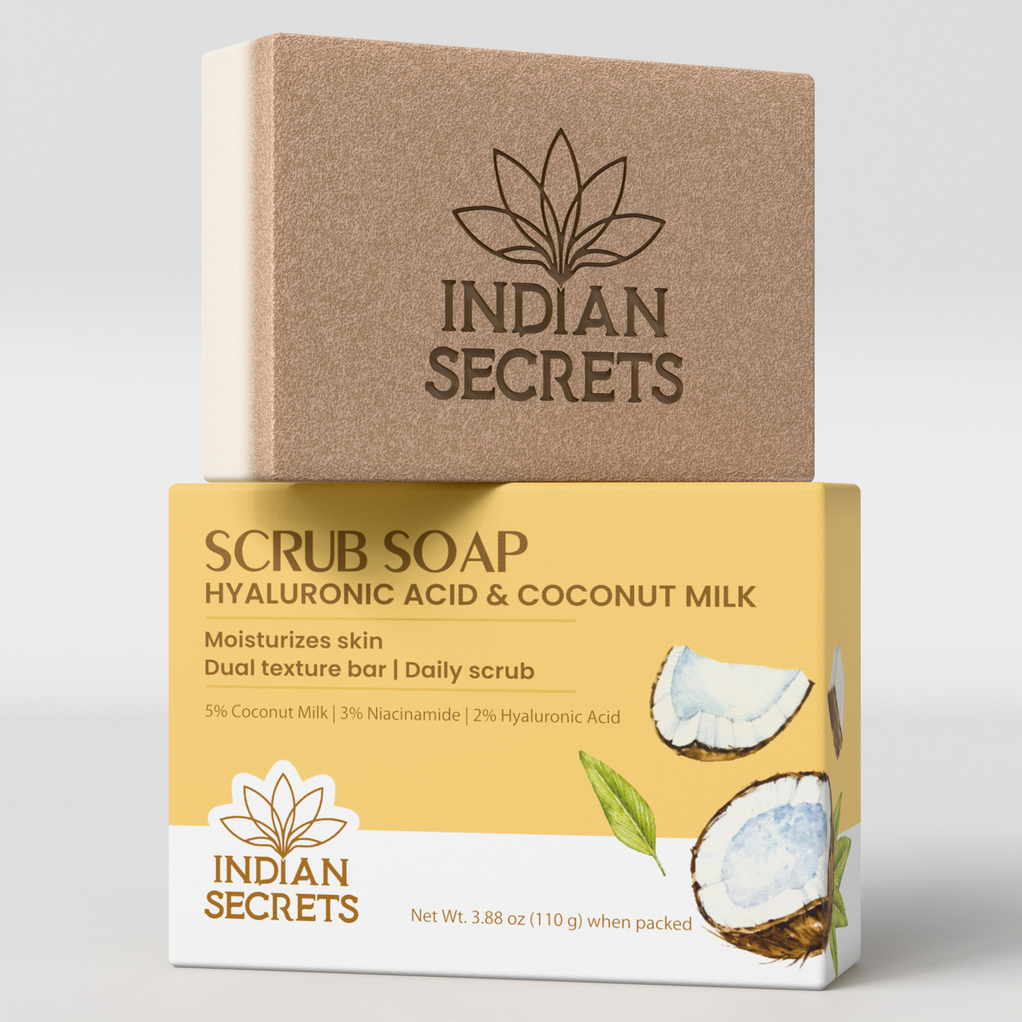 Indian Secrets Scrub Soap Hyaluronic Acid & Coconut Milk (Pack of 1)