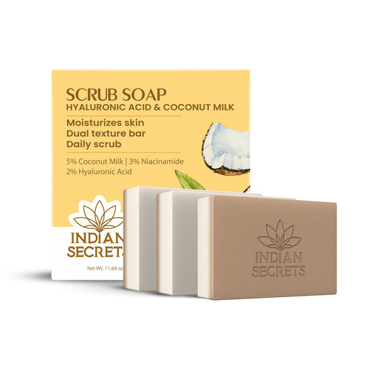 Indian Secrets Scrub Soap Hyaluronic Acid & Coconut Milk (Pack of 3)