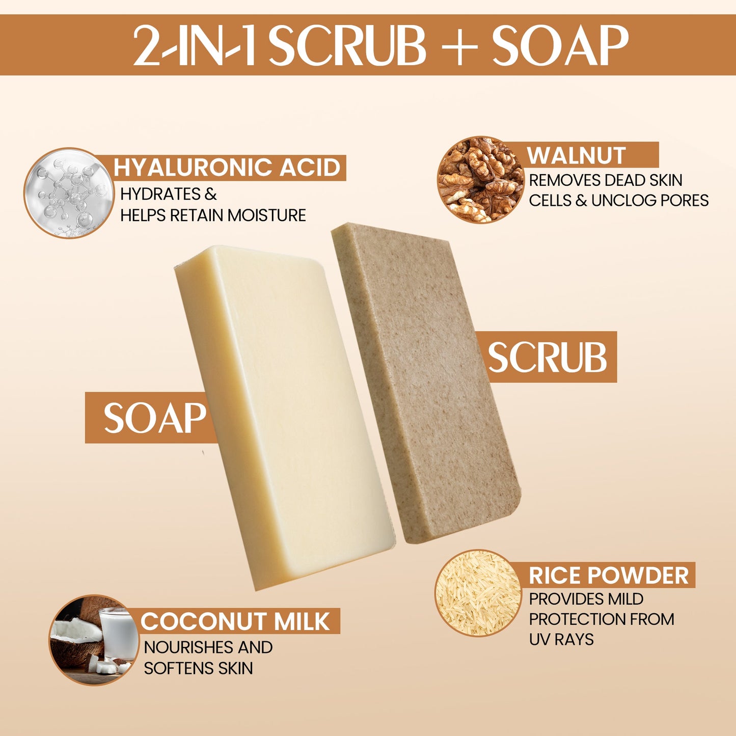 Indian Secrets Scrub Soap Hyaluronic Acid & Coconut Milk (Pack of 3)