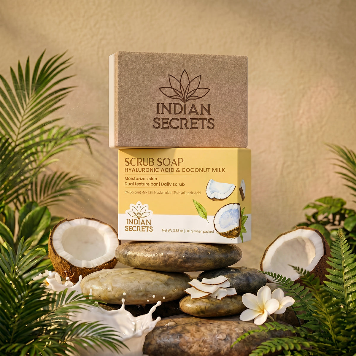 Indian Secrets Scrub Soap Hyaluronic Acid & Coconut Milk (Pack of 1)