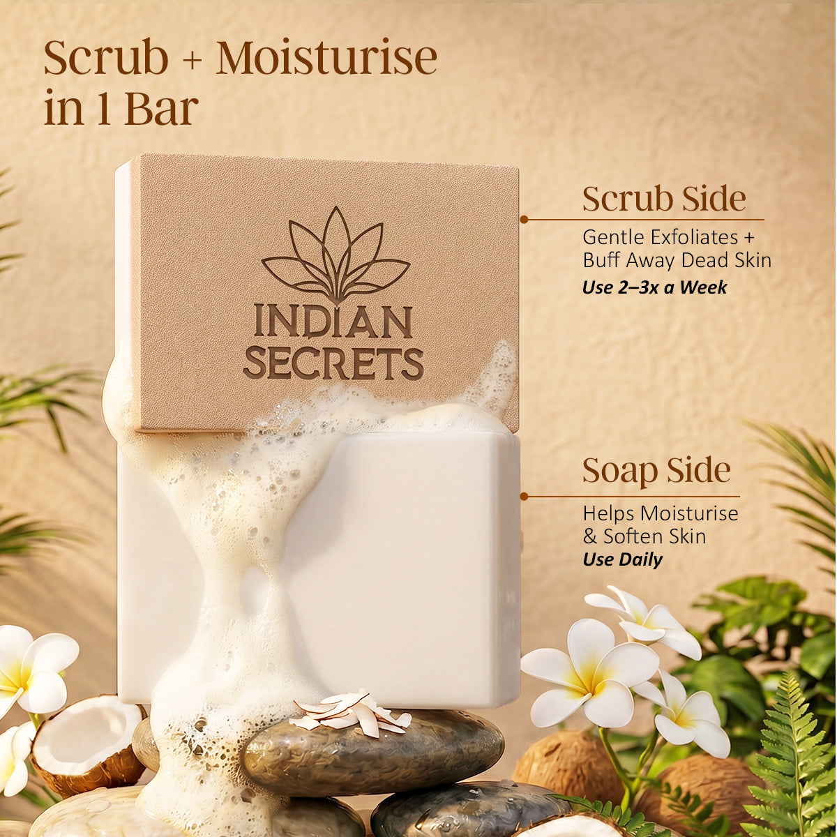 Indian Secrets Scrub Soap Hyaluronic Acid & Coconut Milk (Pack of 1)
