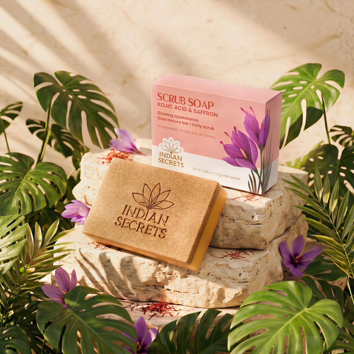 Indian Secrets Scrub Soap Kojic Acid & Saffron (Pack of 1)