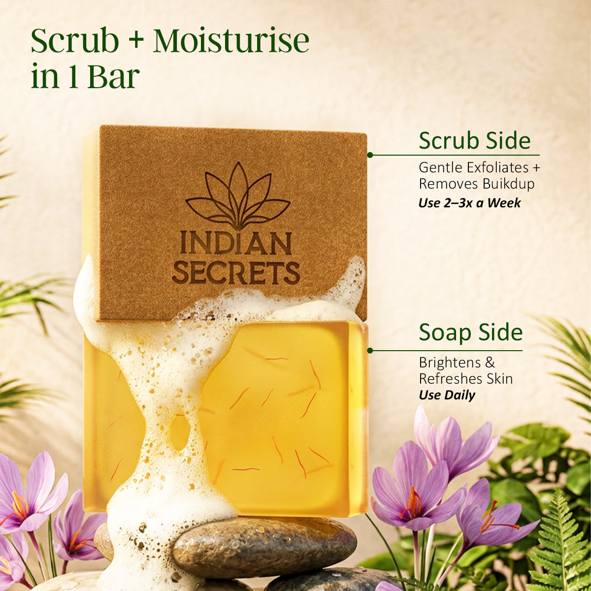 Indian Secrets Scrub Soap Kojic Acid & Saffron (Pack of 1)