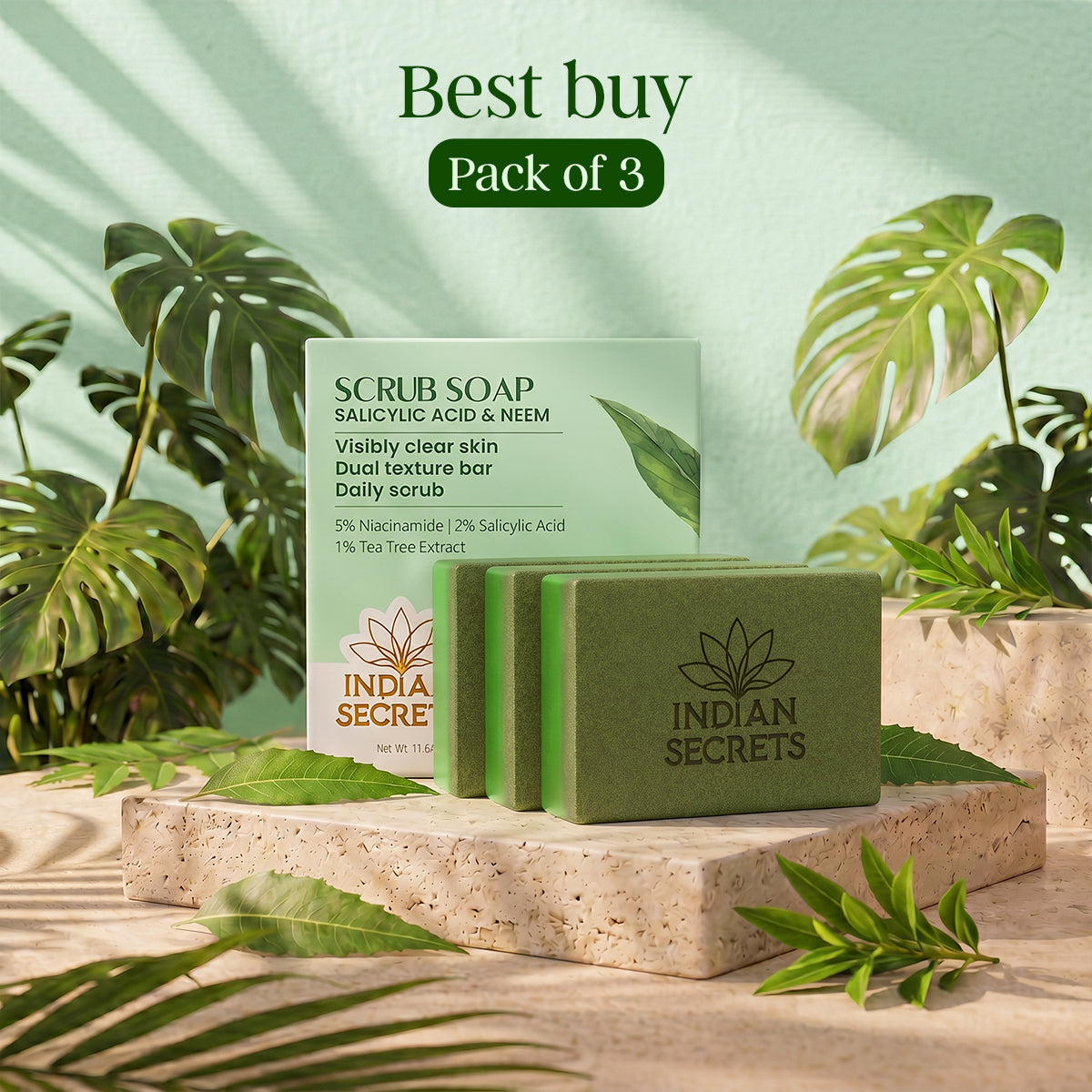 Indian Secrets Scrub Soap Salicylic Acid & Neem (Pack of 3)