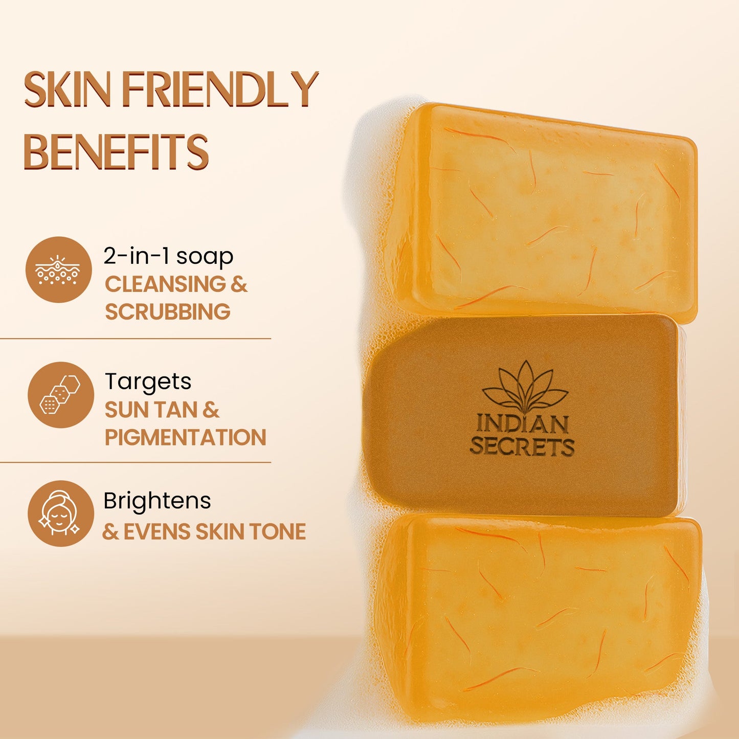 Indian Secrets Scrub Soap Kojic Acid & Saffron (Pack of 3)