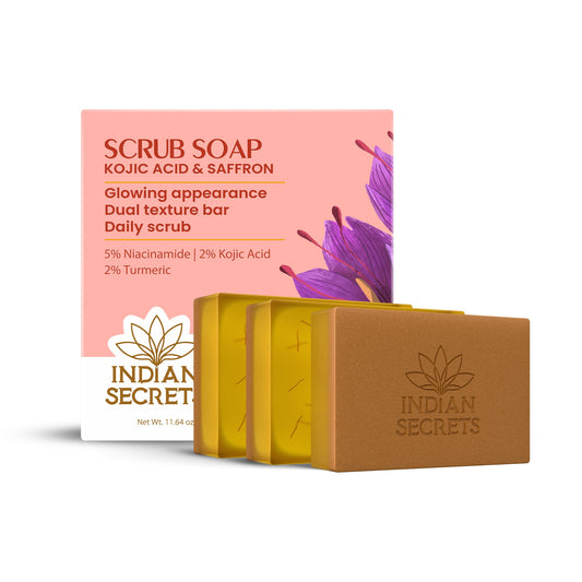 Indian Secrets Scrub Soap Kojic Acid & Saffron (Pack of 3)